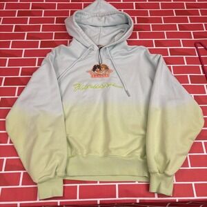 Fiorucci Hoodie Mens M Green Blue Ombre Angel Graphic Fleece Pullover Sweatshirt